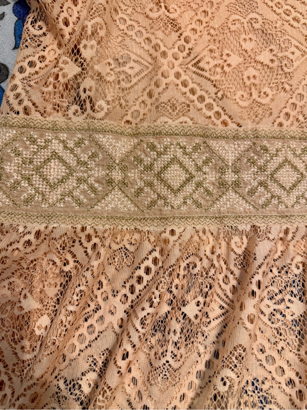Peachy Pink Lace Maxi Skirt with Embroidered Waistband - Picture 7 of 8